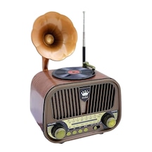 Nostaljik Gramofon Görünümlü Md-1319bt Fm Radyo Retro Ahşap Bluetooth Hoparlör