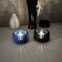 3d Baskı Modern Çizgili Mumluk - Tealight Mumluk 1 Adet -mavi Diğer