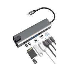 8in1 Aluminium Pd100w Hızlı Şarj 4k 1xethernet 1xhdm 2xusb 2xtype-c Tf/sd Usb Çoklayıcı Çevirici