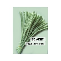 50 Adet Ada Çayı Yeşili Şönil, Çiçek Yapımına Uygun Tüylü Tel, 30 Cm 6 Mm
