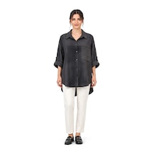 Lili Woman Kadın Füme Pile Cep Detaylı Kol Katlamalı Oversize Gömlek E.2657