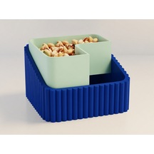 3d Baskı Fıstık Kasesi - Çift Hazneli Kabuk Ayırıcı Sunum Kasesi - Mavi Mint Çok Renkli