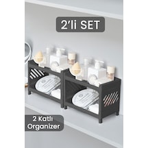 2'li Çift Katlı Makyaj Takı Kozmetik Rafı Düzenleyici Çok Amaçlı Organizer Antrasit