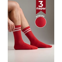 Godovoj Zapas Noskov Uzun Çizgili Ribanalı Çoraplar 3'lü 243800719 Kırmızı