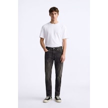 Erkek Slim Fit Düz Kesim Dar Paça Antrasit Jean Pantolon