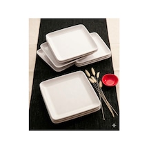 12 Parça Kare Melamin Servis Tabağı Seti - 30 Cm Kahvaltı, Pasta Ve Tatlı Tabağı Krem