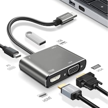 Go İthalat 4 Ü 1 Arada Type-c To Hub Dönüştürücü Adaptör 4k Ultra Hd Hdmı &amp Amp Vga Görüntü Ak
