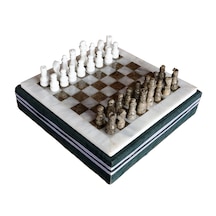 El Yapımı Fosilli Doğal Taş Satranç Takımı Premium Kalite