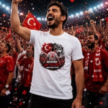 Bk Gift Kişiye Özel Türkiye Taraftar Temalı 2026 Dünya Kupası Tasarımlı Tişört-4, Tek Yürek Milli Takım Ruhu Beyaz
