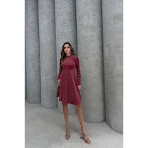Lesa Wear Yumuşacık Likralı Simli Mini Gece Elbisesi Bordo