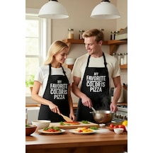 Unisex Mutfak Aşçı Önlüğü Pizza Baskılı Mizahi Tasarım Günlük Rah Siyah