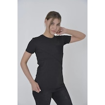 Kadın File Cepli T-shirt Kısa Kol Bisiklet Yaka Slimfit Tişört - Siyah Siyah