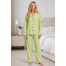 Kadın Ev Giyimi Rahat Yeşil Pijama Takımı 4660
