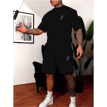 Siyah Şort Tişört Takım Baskılı Oversize Unisex Siyah