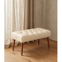 Krem Deri Bank Bench Oturma Pufu Modern Salon Antre Puf Ayakkabılık Önü Koltuk 45x90