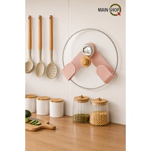 Mainshop 1 Adet Duvara Monte Tencere Kapağı Tutucu,delme Gerektirmez ,mutfak Tencere Kapağı Düzenleme M-56 Pembe