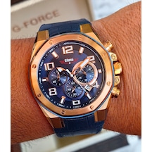 G-force Js25 Orjinal Miyota Mekanizma Lacivert Tasarım Erkek Kronograf Kol Saati Lüks Kutulu Rose Gold