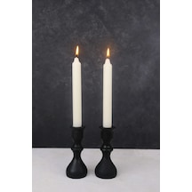 2 Li Siyah Damla Model Ahşap Şamdan Seti,- 12cm Ve 12 Cm
