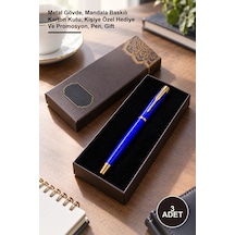 3 Adet Mavi Metal Roller Kalem Metal Gövde, Mandala Baskılı Karton Kutu, Kişiye Özel Hediye Ve Promosyon, Pen, Gift
