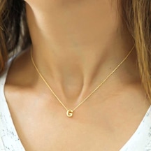 Gümüş Gold 3 Boyutlu G Harf Bayan Kolye Gümüş