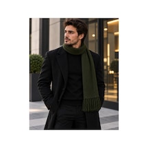 Aydincapqa Unisex Selanik Örgü Görünümlü Triko Atkı Püsküllü Kışlık Boyun Atkısı 165x20 Haki - 944087051 Haki
