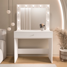 Robin Home Hollywood Makyaj Masası Çekmeceli Hollywood Led Işıklı Raflı Beyaz