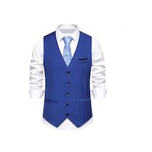 İkkb Casual Erkek Çizgili Takım Elbise Yeleği - Saks Mavisi