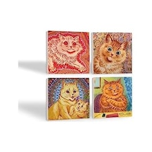 Louis Wain Kediler Taş Bardak Altlığı Seti - 4 Parça - Dekoratif, Rustik Mutfak Aksesuarı, 10x10 Cm, Kaydırmaz Tabanlı, Şık Ve Dayanıklı Sc214 1