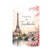 Paris Temalı Thank You Kartı 8x5 Cm Sipariş Teşekkür Kartı Paket Içi Not Kartı 100 Adet - Pembe - 069
