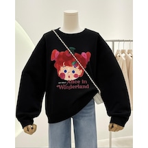 Benroma 3 İplik Penye Alice İn Wonderland Baskılı Unisex Sweatshırt Çok Renkli