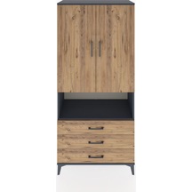 Hyperion Dolap 4 Raflı 3 Çekmeceli 2 Kapaklı 88x44x195 Antras... Antrasit