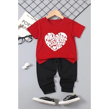 Uyguntarz Çocuk Yazılıkalp Baskılı Pamuklu Tshirt Kırmızı