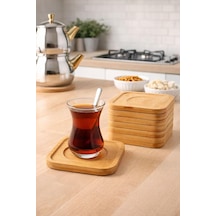 6 Lı Bambu Kare Çay Tabağı/çay Bardağı Tabağı 10 Cm Multi