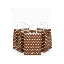 1.kalite 18x8x24cm 5 Adet Kahverengi Renk Beyaz Benekli Kraft Kağıt Çantahediye Poşetihediye Paketi
