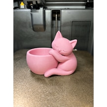Bezos 3d Baskı Sarılan Kedi Saksı - Sevimli Dekoratif Saksı - Pembe Hb006