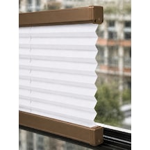 Plise Perde Beyaz Kumaş + Bronz Profil Kasa Cam Balkon Perdesi