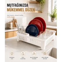 Bulaşıklık Tezgah Üstü Tabak Bardak Kurutmalık Plastik Bulaşık Sepeti 33x41 Cm Beyaz S-10567
