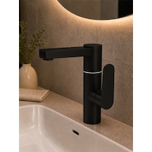 Modern Silva Lavabo Bataryası Siyah 360 Derece Döner Borulu Lavabo Musluğu Çift Su Girişli Batarya