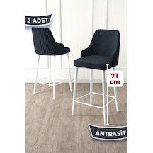 Canisa Enox Serisi,2 Adet Antrasit Sandalye Yemek Odası Bar Sandalyesi, Babyface Kumaş, Beyaz Metal Ayak, Sandalyeler Antrasit Ayaklar Beyaz