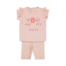 Civil Baby Yazı-çiçek Baskı Nakış 6-18 Ay Takım - Pudra Somon