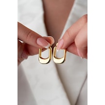 925 Ayar Gümüş Gold Rengi Tombul U Şekil Tasarım Şarnel Küpe Gold