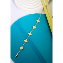 Innuendo Jewelry 925 Ayar Gümüş Taşlı 5 Yoncalı Bileklik Altın