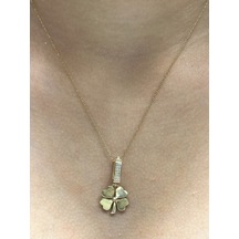 14 Ayar Altın Yonca Kolye Uçlu Zincir