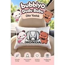 Bubblyo Honda Temalı Dekoratif Oto Yastığı Sevimli Çift Tasarım Beyaz Beyaz
