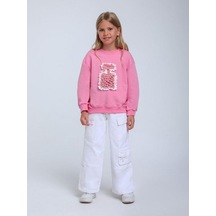 Kız Bebek Parfüm Şişesi Örgü Detaylı Sweatshirt-14298 Pembe