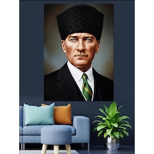 Ahşap Tablo Kalpaklı Lider Siyah Beyaz Atatürk