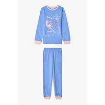 Kız Çocuk Twist Kurdela Desenli Uzun Kollu Pamuklu 2'li Pijama Takımı Çok Renkli