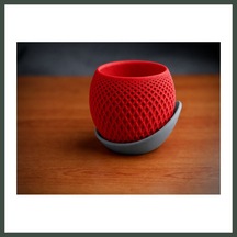 Bezos 3d Baskı Küre Saksı - Kafes Dokulu İki Parçalı Dekoratif Saksı - Kırmızı-gri Nhr Standart 08998986
