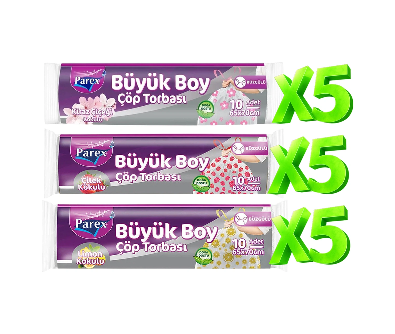 Büzgülü 15 Adet Çöp Torbası Kokulu Büyük Boy Paket