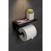 Modern Paslanmaz Metal Tuvalet Kağıdı Askısı Ve Organizer Raflı Tuvalet Kağıdı Wc Askısı Siyah